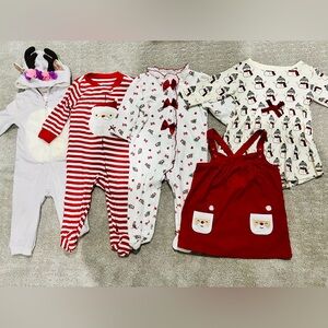 Baby Girls 6-9 Month Holiday Christmas Halloween Bundle Lot, Reindeer, Sleepers